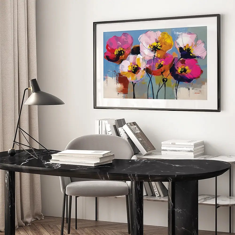 Pink Joyful Flowers Framed Art Print Pink Joyful Flowers Framed Art Print wall art product Leon Devenice