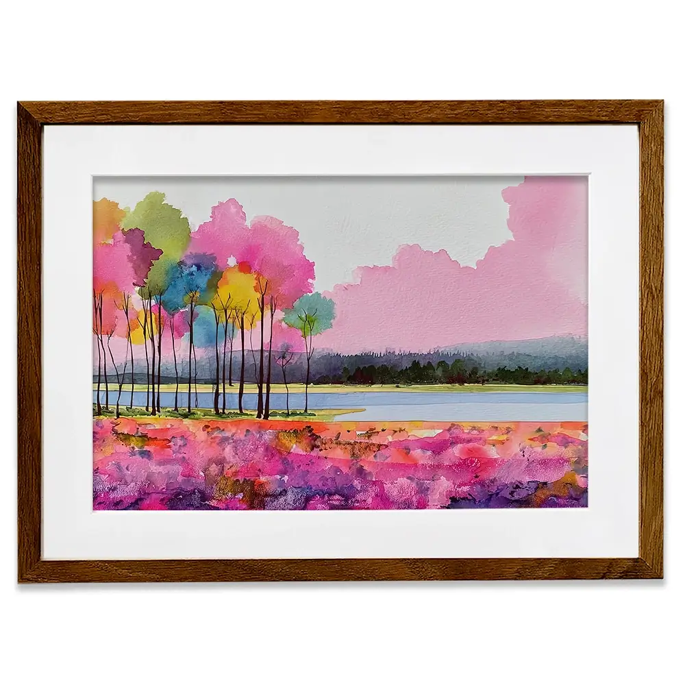 Pink Lake View Framed Art Print Pink Lake View Framed Art Print wall art product David Alexander Elder