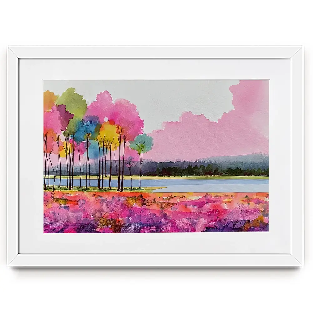 Pink Lake View Framed Art Print Pink Lake View Framed Art Print wall art product David Alexander Elder