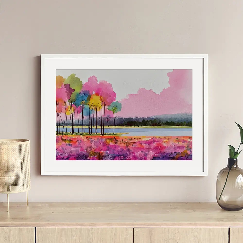 Pink Lake View Framed Art Print Pink Lake View Framed Art Print wall art product David Alexander Elder
