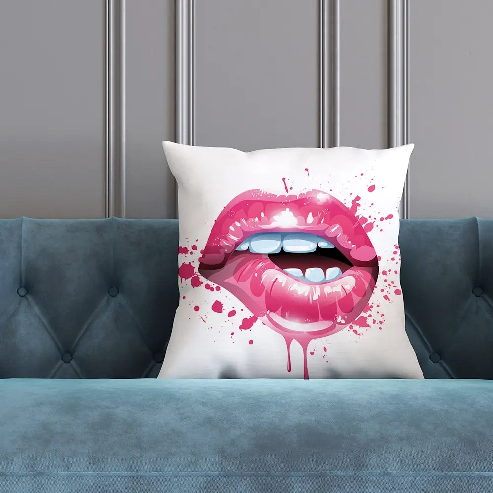 Pink Lips Cushion Pink Lips Cushion wall art product Art Print Shop