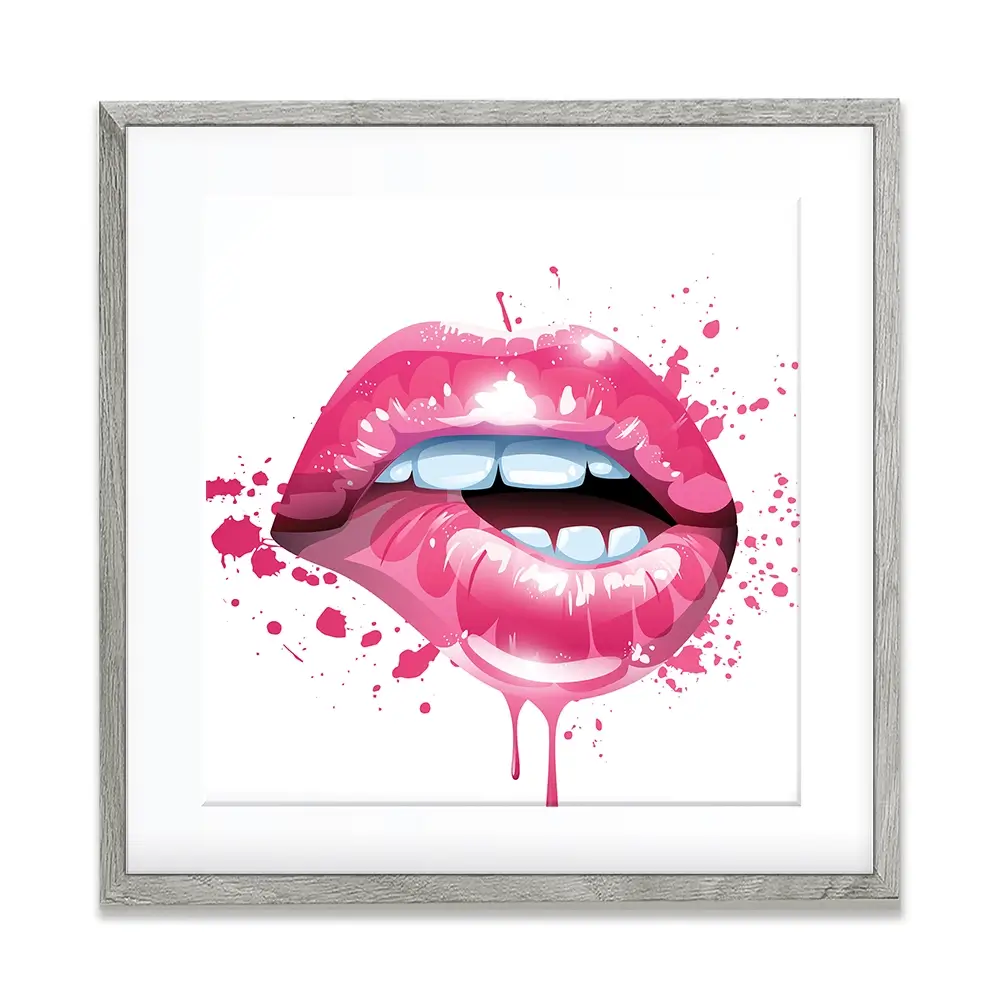 Pink Lips Square Framed Art Print Pink Lips Square Framed Art Print wall art product Art Print Shop