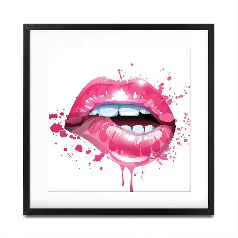 Pink Lips Square Framed Art Print Pink Lips Square Framed Art Print wall art product Art Print Shop