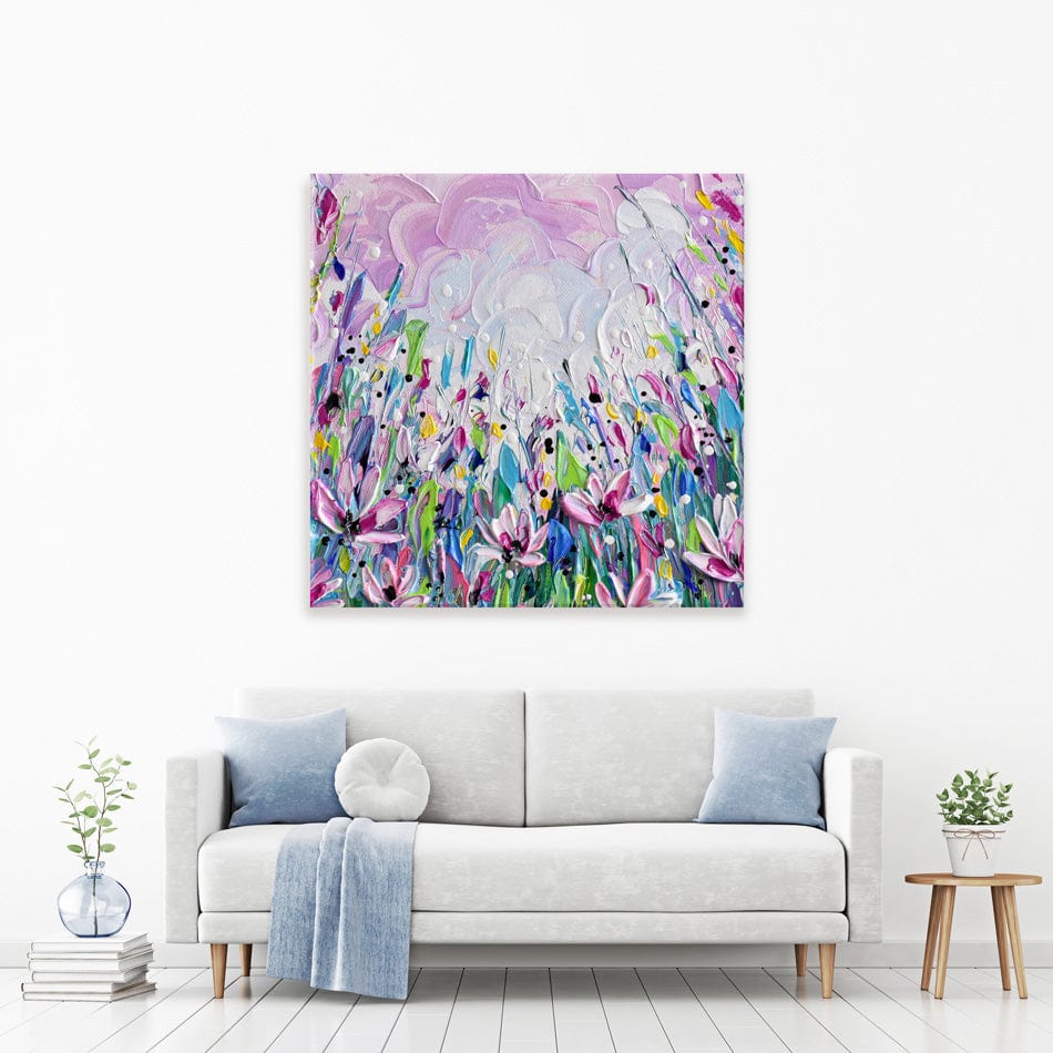 Pink Meadow 2 Square Canvas Print wall art product Olga Tkachyk