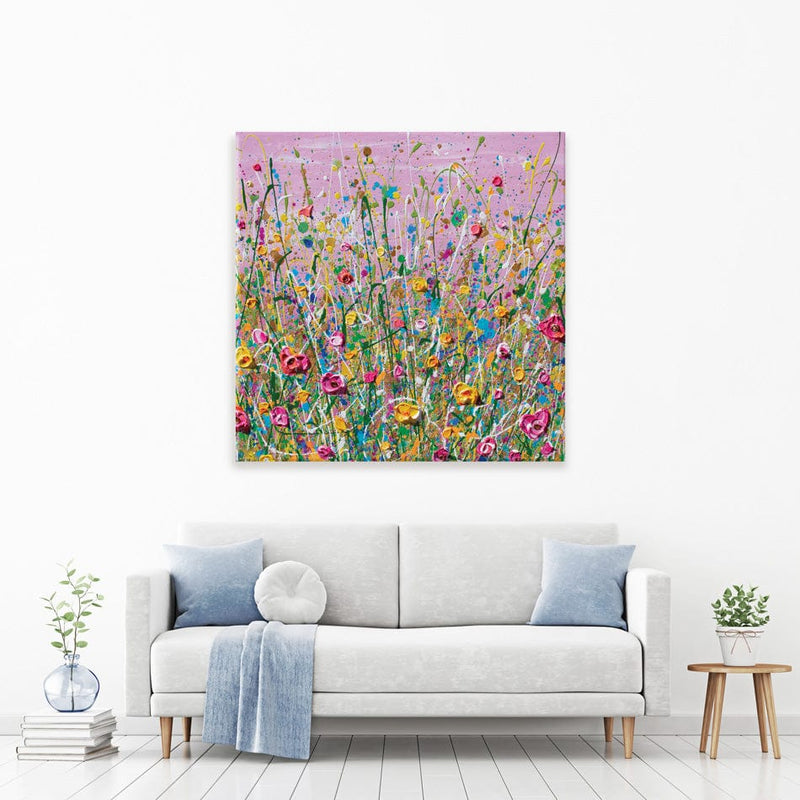 Pink Meadow Square Canvas Print wall art product Olga Tkachyk