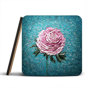 Pink Peony On Blue Coaster Set Pink Peony On Blue Coaster Set wall art product Nada Khatib