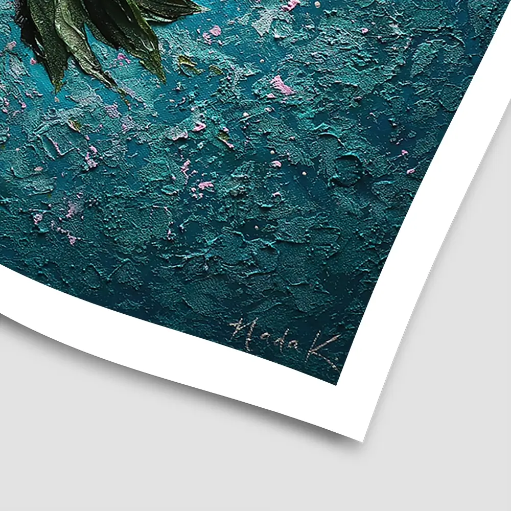 Pink Peony On Blue Square Art Print Pink Peony On Blue Square Art Print wall art product Nada Khatib