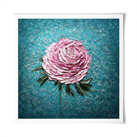 Pink Peony On Blue Square Art Print Pink Peony On Blue Square Art Print wall art product Nada Khatib