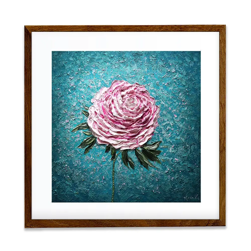 Pink Peony On Blue Square Framed Art Print Pink Peony On Blue Square Framed Art Print wall art product Nada Khatib