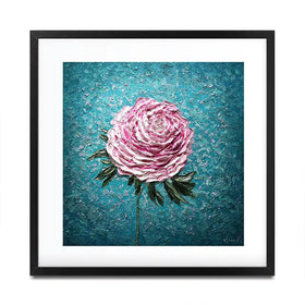 Pink Peony On Blue Square Framed Art Print Pink Peony On Blue Square Framed Art Print wall art product Nada Khatib