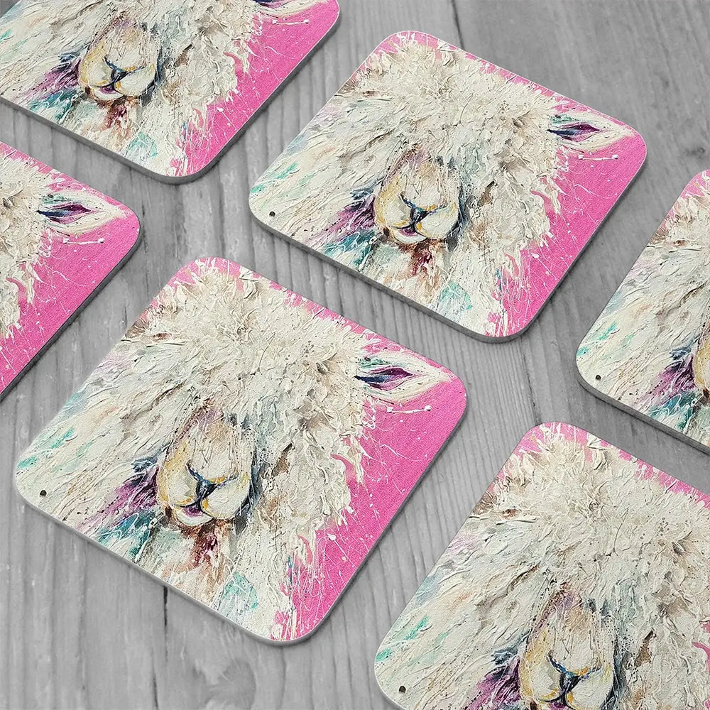 Pink Sheep Coaster Set Rainbow Soul Tree Coaster Set | Rainbow Soul Tree Art Coasters wall art product Nicola Jane Rowles