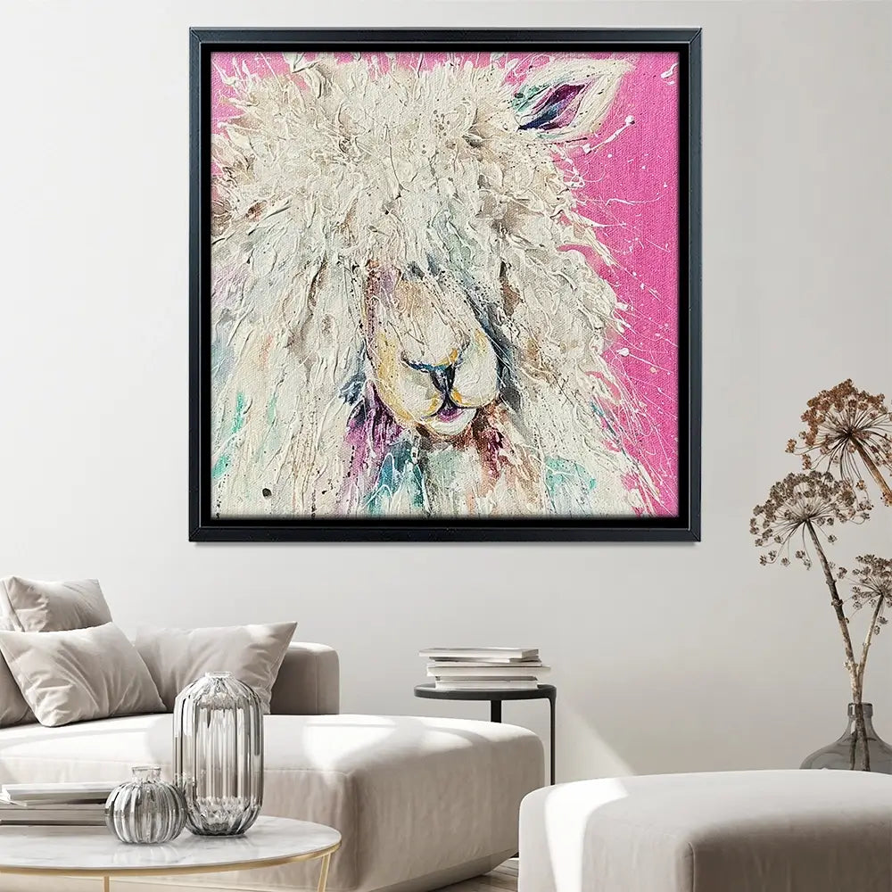 Pink Sheep Square Canvas Print Pink Sheep Square Canvas Print wall art product Nicola Jane Rowles