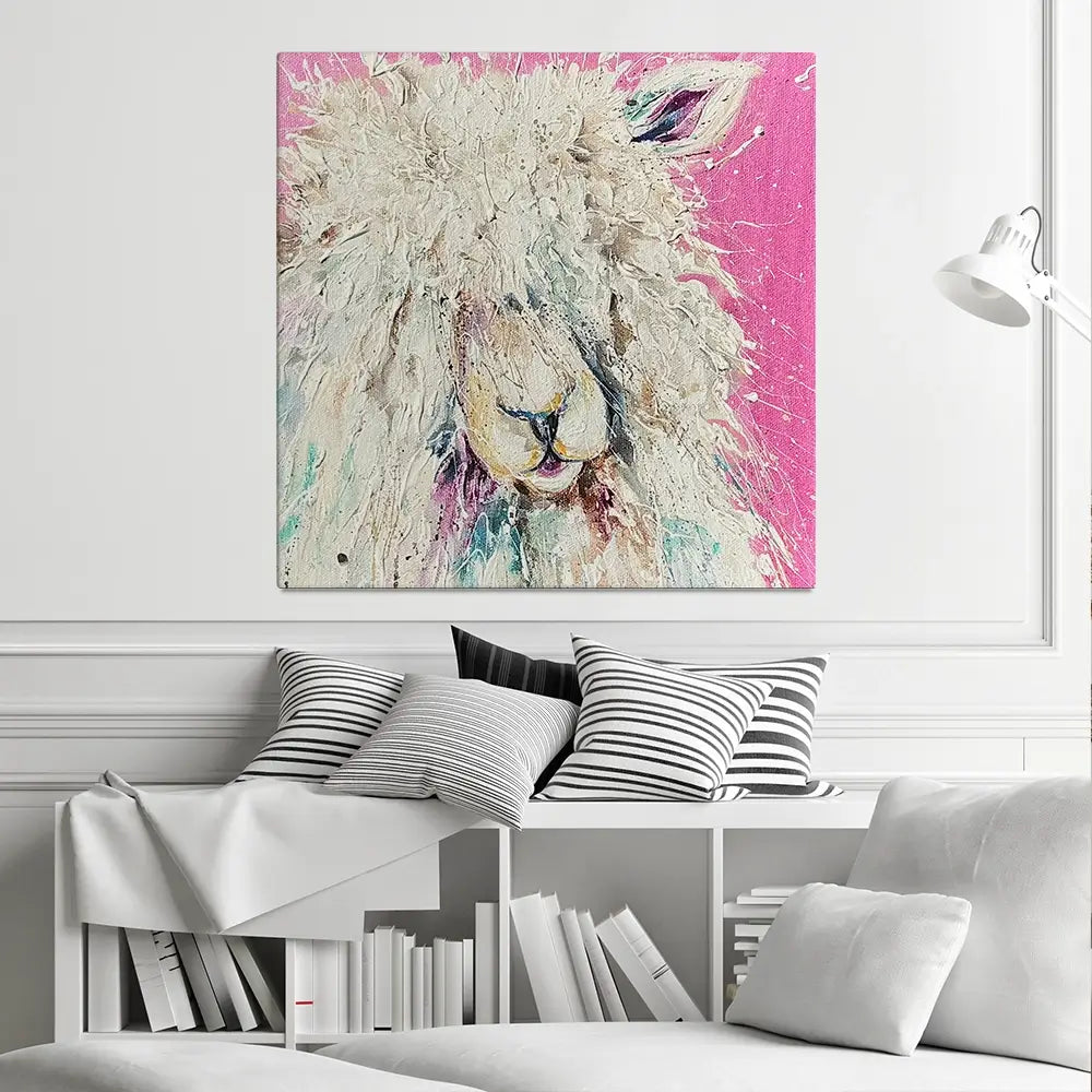 Pink Sheep Square Canvas Print Pink Sheep Square Canvas Print wall art product Nicola Jane Rowles