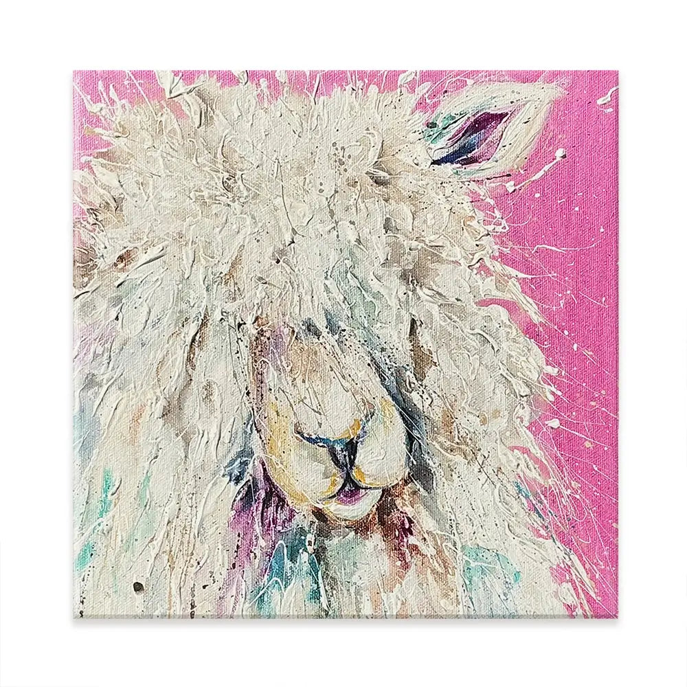 Pink Sheep Square Canvas Print Pink Sheep Square Canvas Print wall art product Nicola Jane Rowles