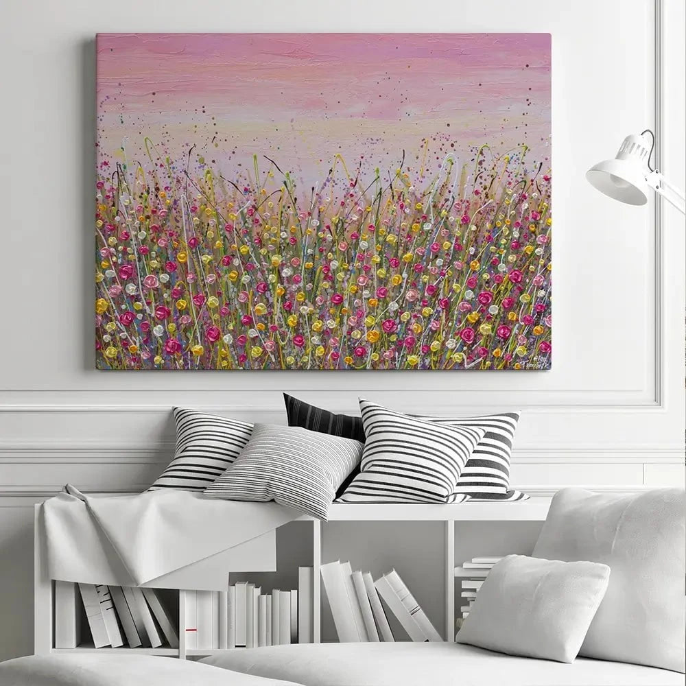 Pink Sky Flower Field Canvas Print Pink Sky Flower Field Canvas Print wall art product Olga Tkachyk