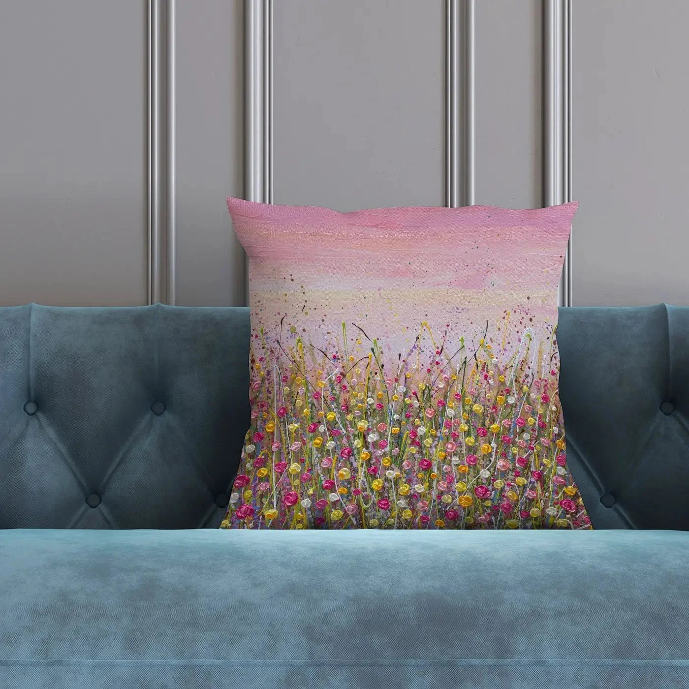 Pink Sky Flower Field Cushion Pink Sky Flower Field Cushion wall art product Olga Tkachyk