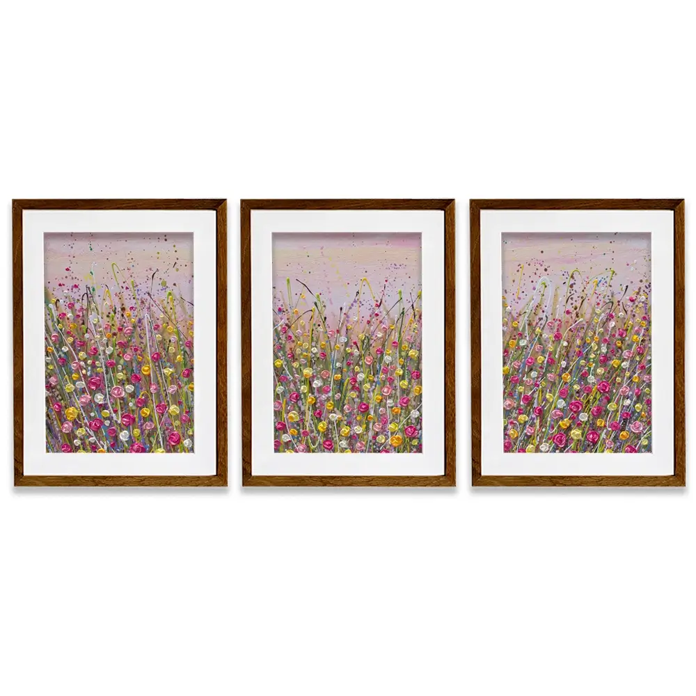 Pink Sky Flower Field Framed Art Print Trio Pink Sky Flower Field Framed Art Print Trio wall art product Olga Tkachyk