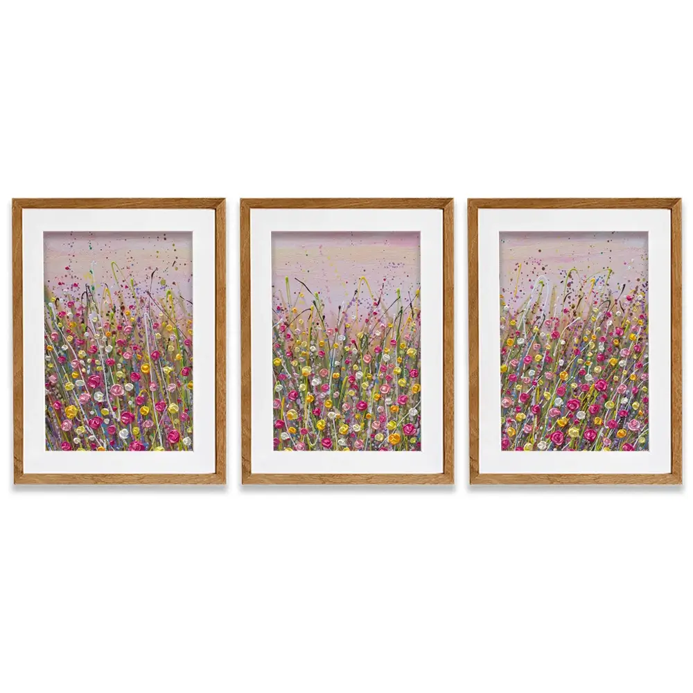 Pink Sky Flower Field Framed Art Print Trio Pink Sky Flower Field Framed Art Print Trio wall art product Olga Tkachyk