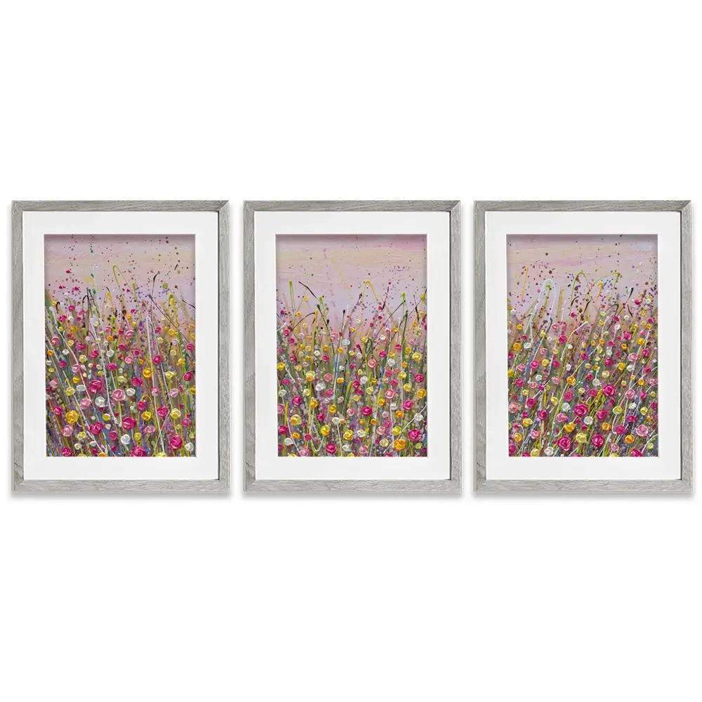 Pink Sky Flower Field Framed Art Print Trio Pink Sky Flower Field Framed Art Print Trio wall art product Olga Tkachyk
