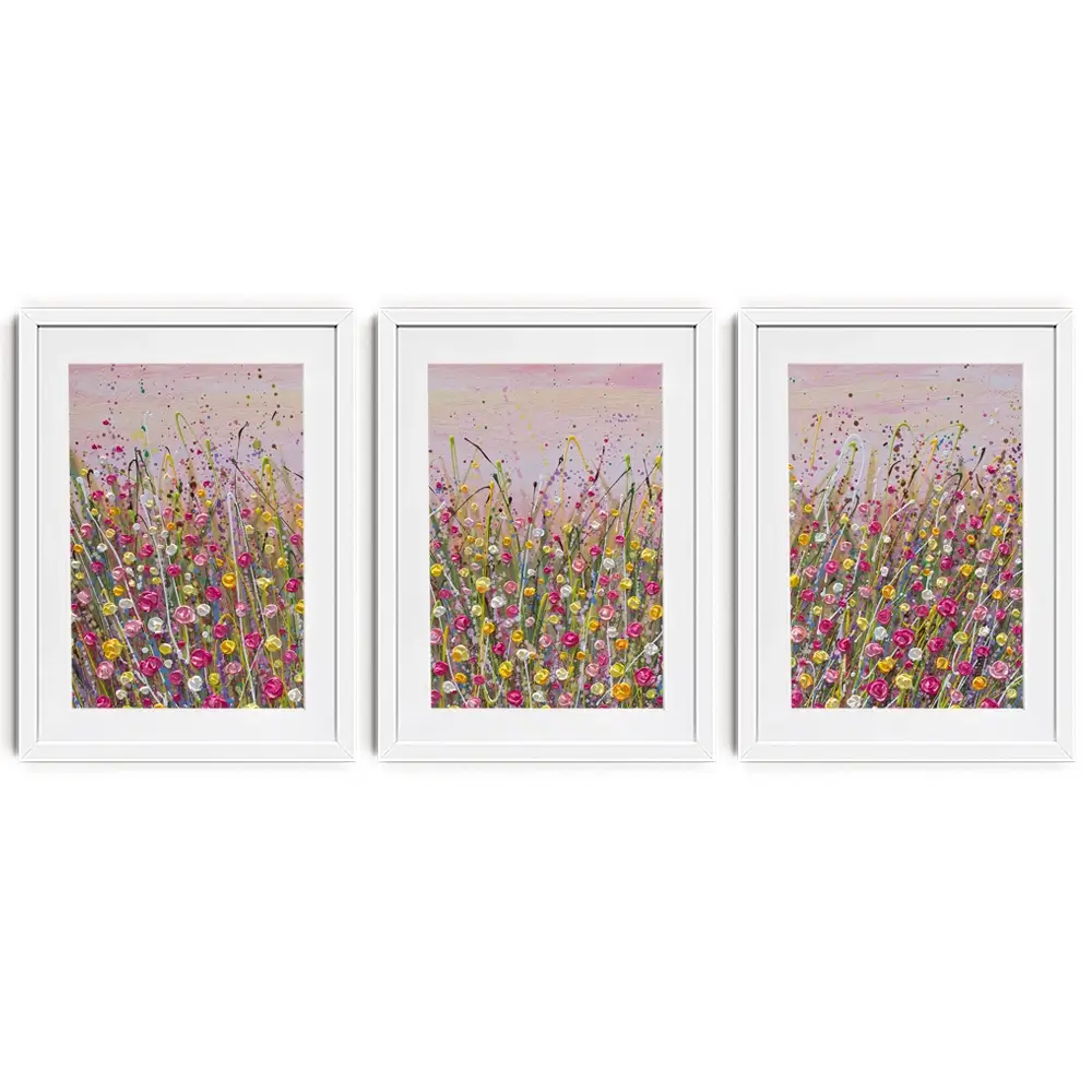 Pink Sky Flower Field Framed Art Print Trio Pink Sky Flower Field Framed Art Print Trio wall art product Olga Tkachyk