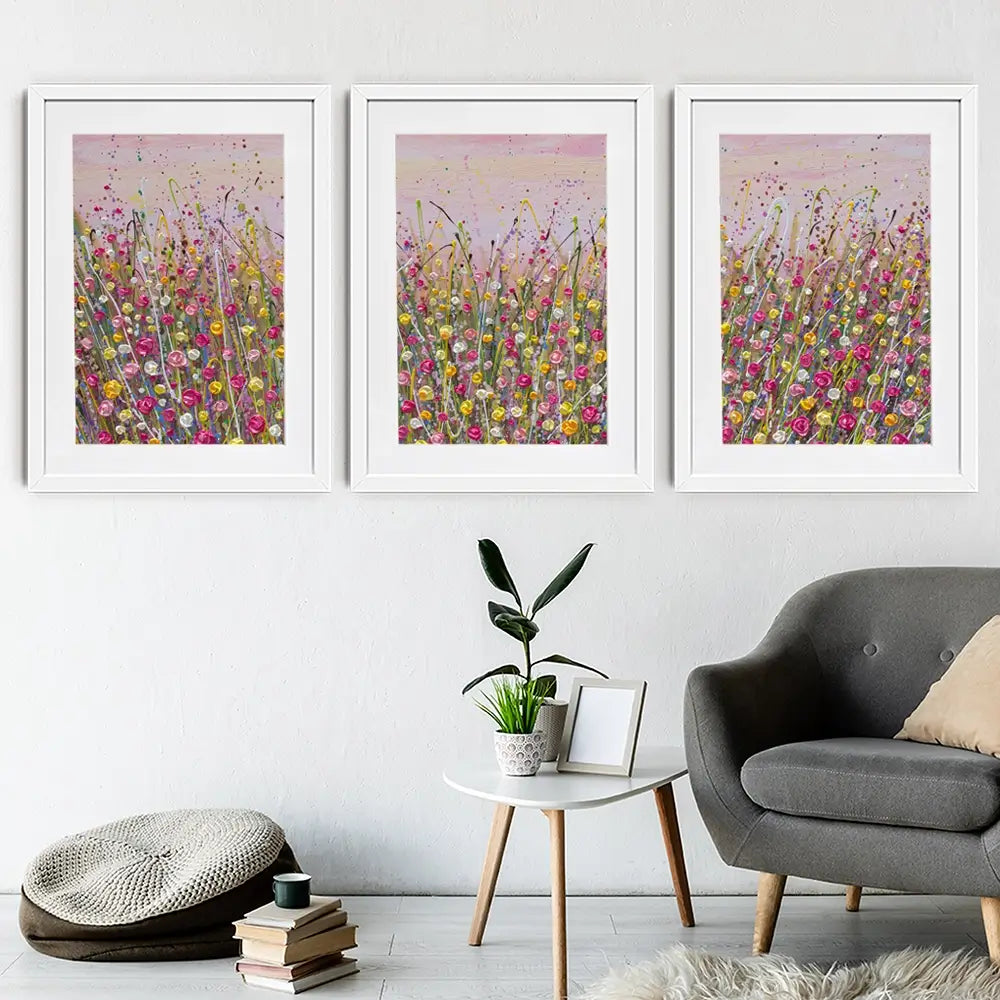 Pink Sky Flower Field Framed Art Print Trio Pink Sky Flower Field Framed Art Print Trio wall art product Olga Tkachyk