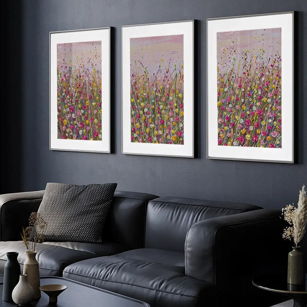 Pink Sky Flower Field Framed Art Print Trio Pink Sky Flower Field Framed Art Print Trio wall art product Olga Tkachyk