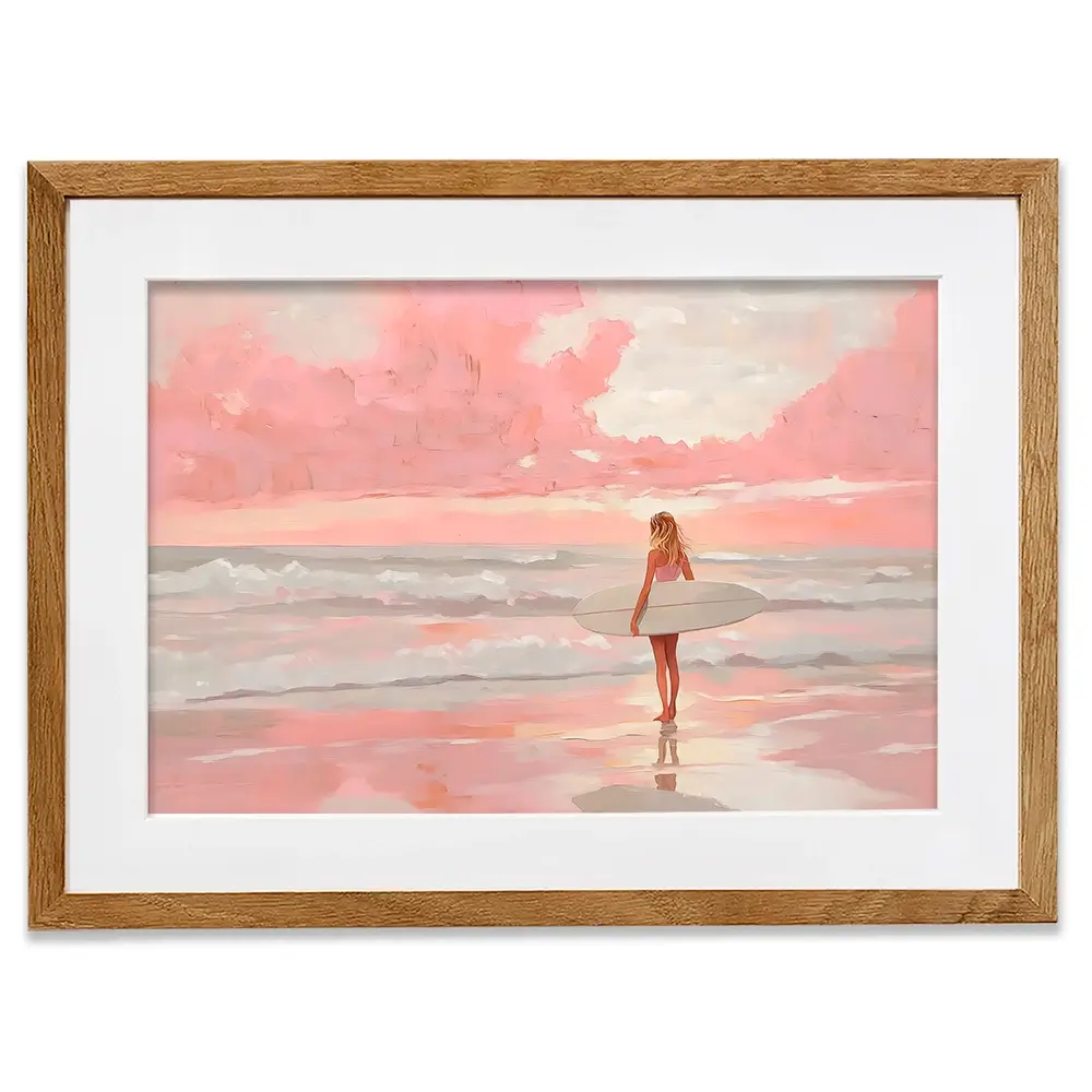 Pink Sky Surfer Framed Art Print Pink Sky Surfer Framed Art Print wall art product NiniArt - Independent