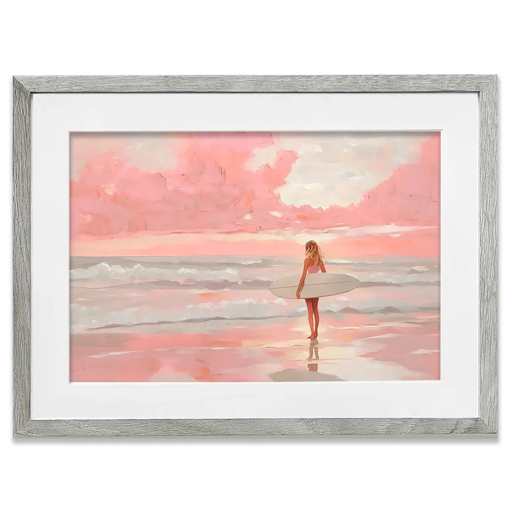 Pink Sky Surfer Framed Art Print Pink Sky Surfer Framed Art Print wall art product NiniArt - Independent