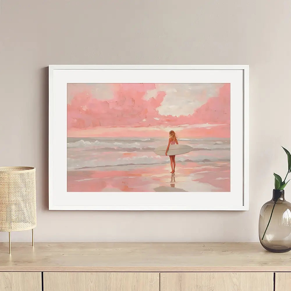 Pink Sky Surfer Framed Art Print Pink Sky Surfer Framed Art Print wall art product NiniArt - Independent