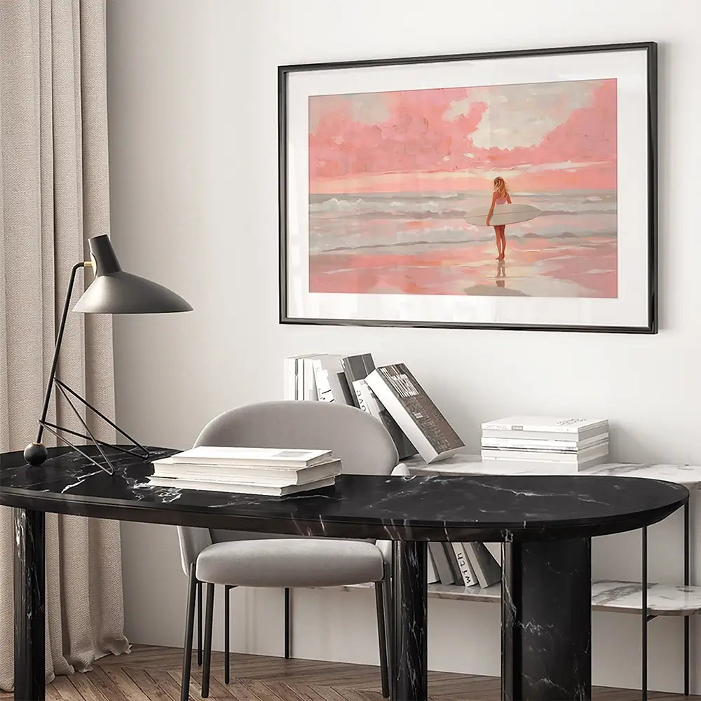 Pink Sky Surfer Framed Art Print Pink Sky Surfer Framed Art Print wall art product NiniArt - Independent