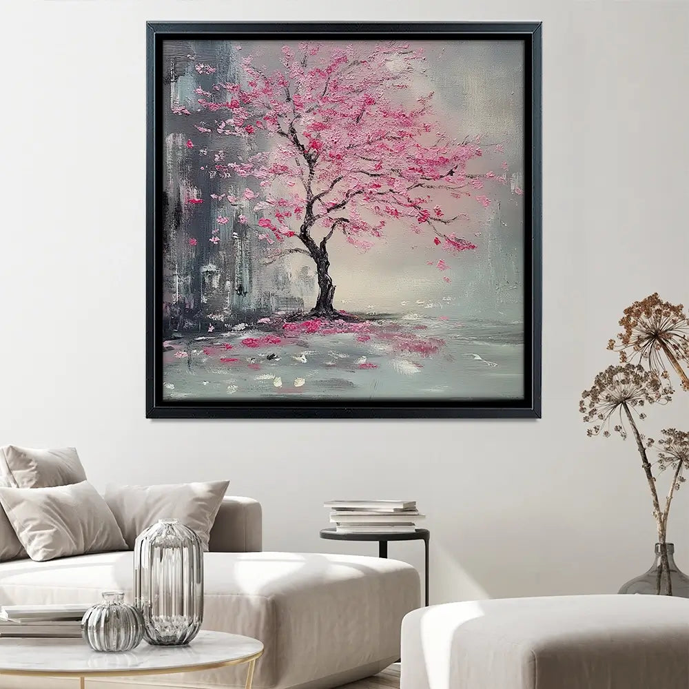 Pink Tree Haze Square Canvas Print Pink Tree Haze Square Canvas Print wall art product Violeta Allaberdieva