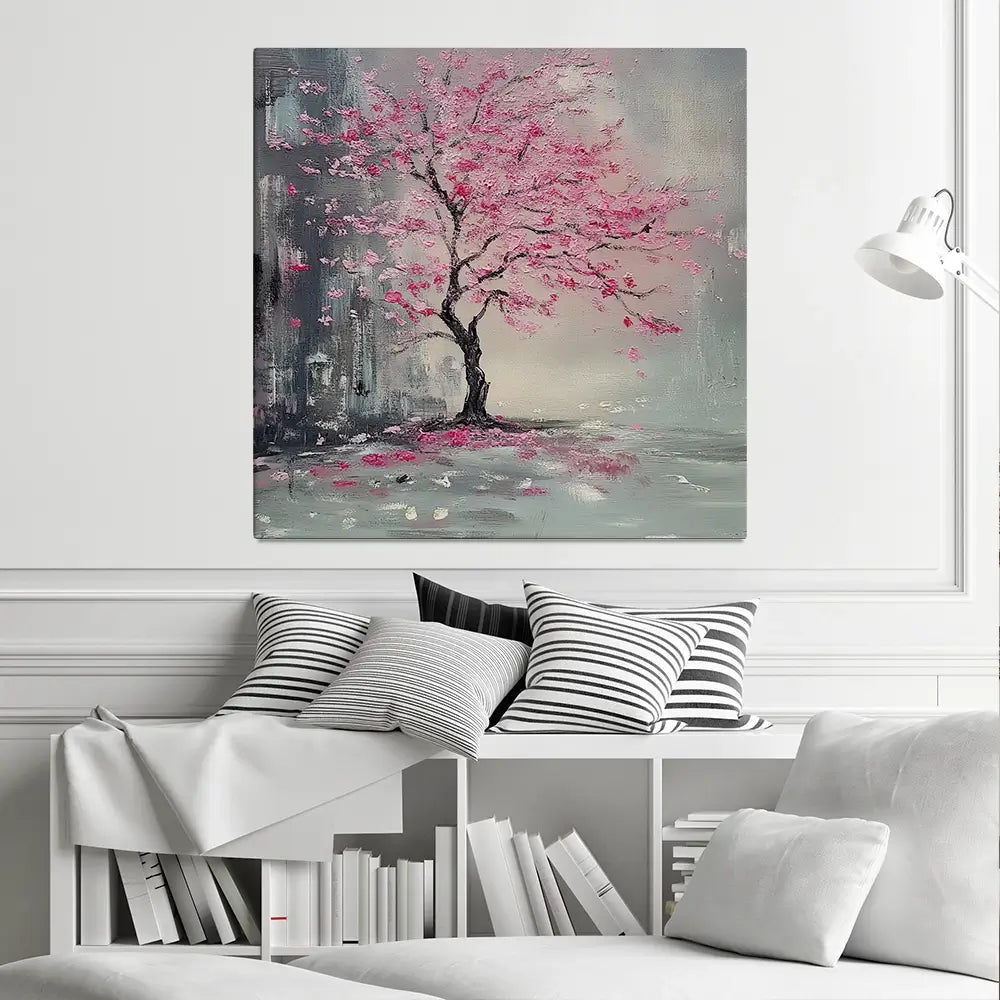 Pink Tree Haze Square Canvas Print Pink Tree Haze Square Canvas Print wall art product Violeta Allaberdieva