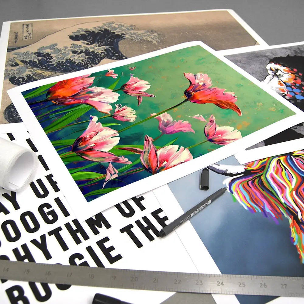 Pink Tulips Vivid Green Art Print Pink Tulips Vivid Green Art Print wall art product Treechild