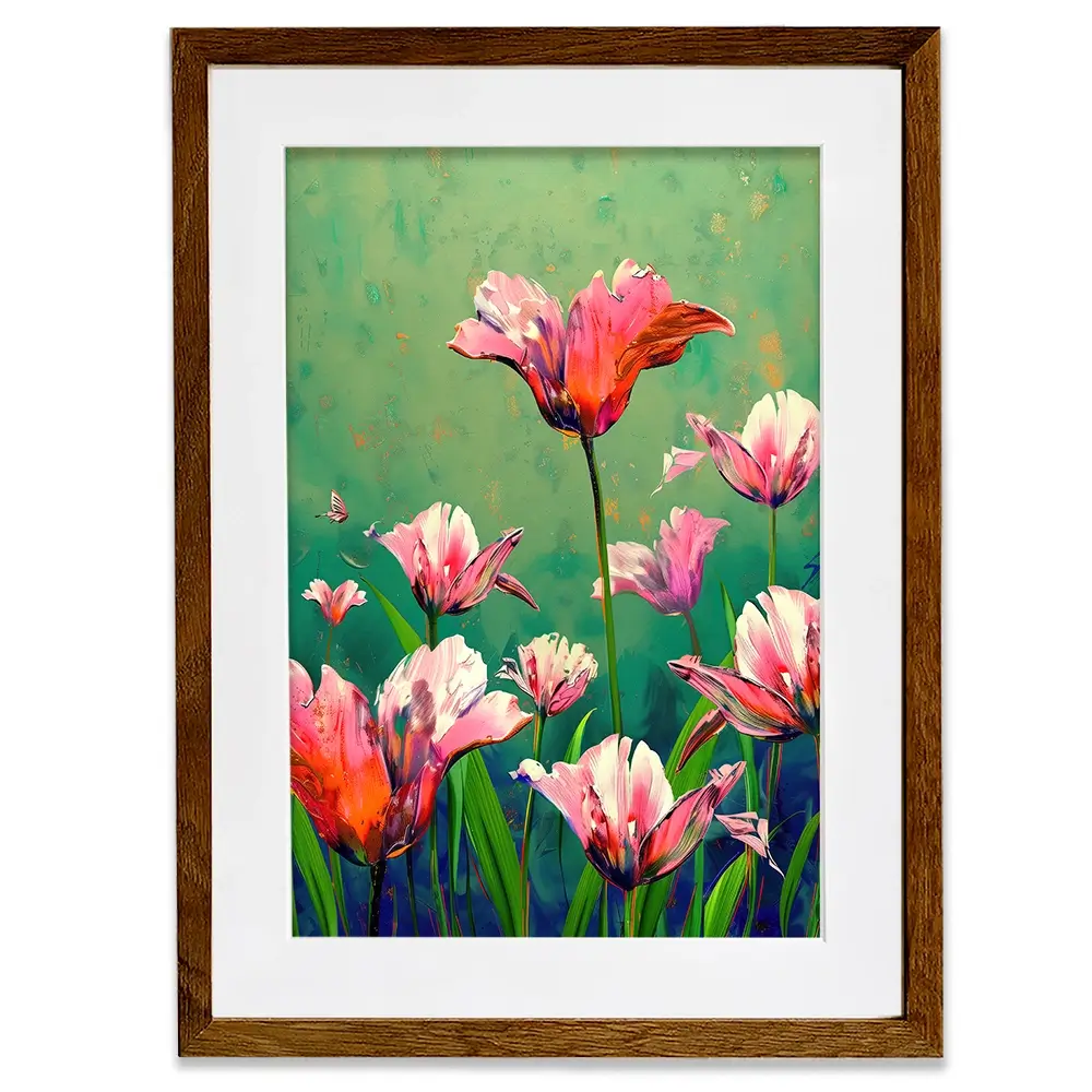 Pink Tulips Vivid Green Framed Art Print Pink Tulips Vivid Green Framed Art Print wall art product Treechild
