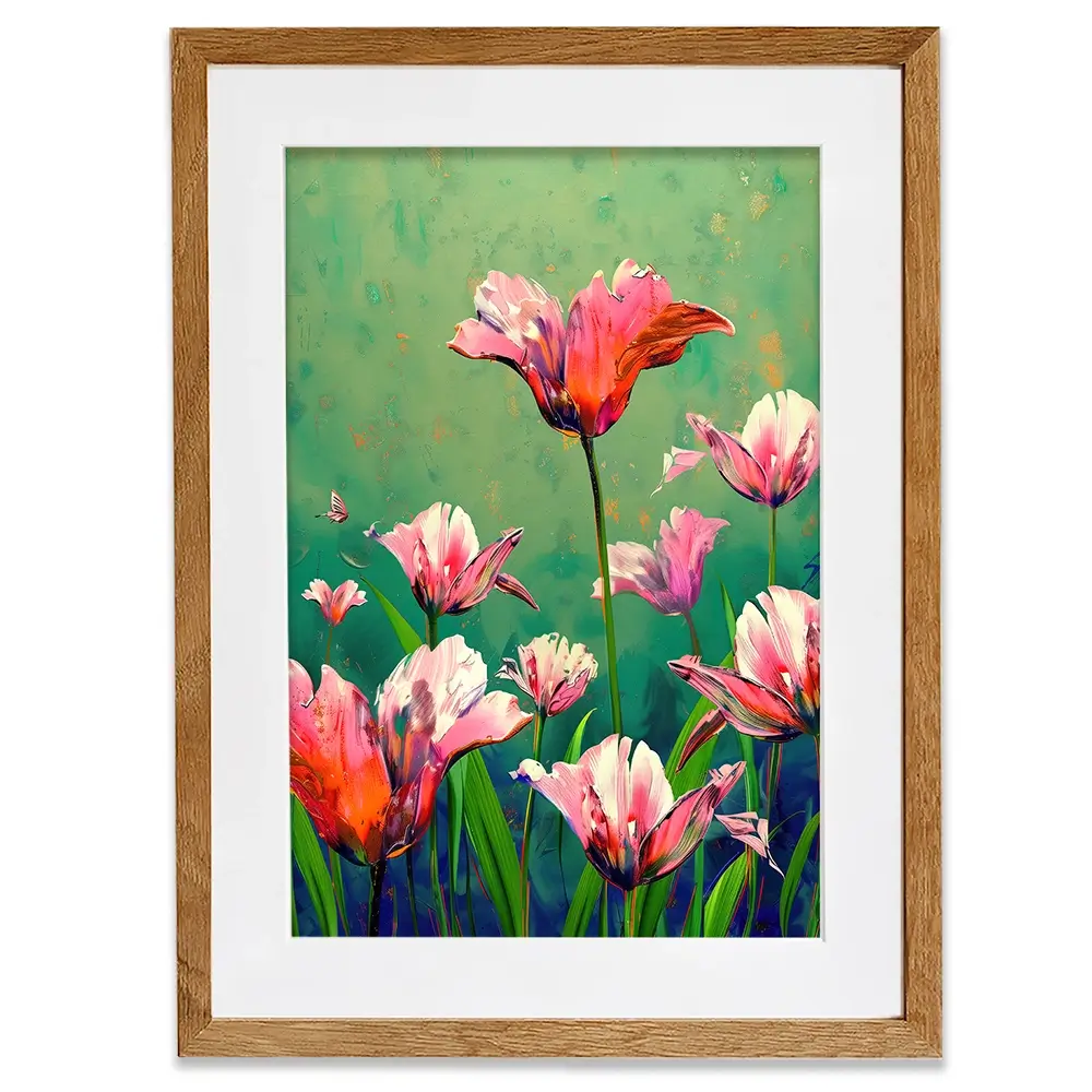 Pink Tulips Vivid Green Framed Art Print Pink Tulips Vivid Green Framed Art Print wall art product Treechild