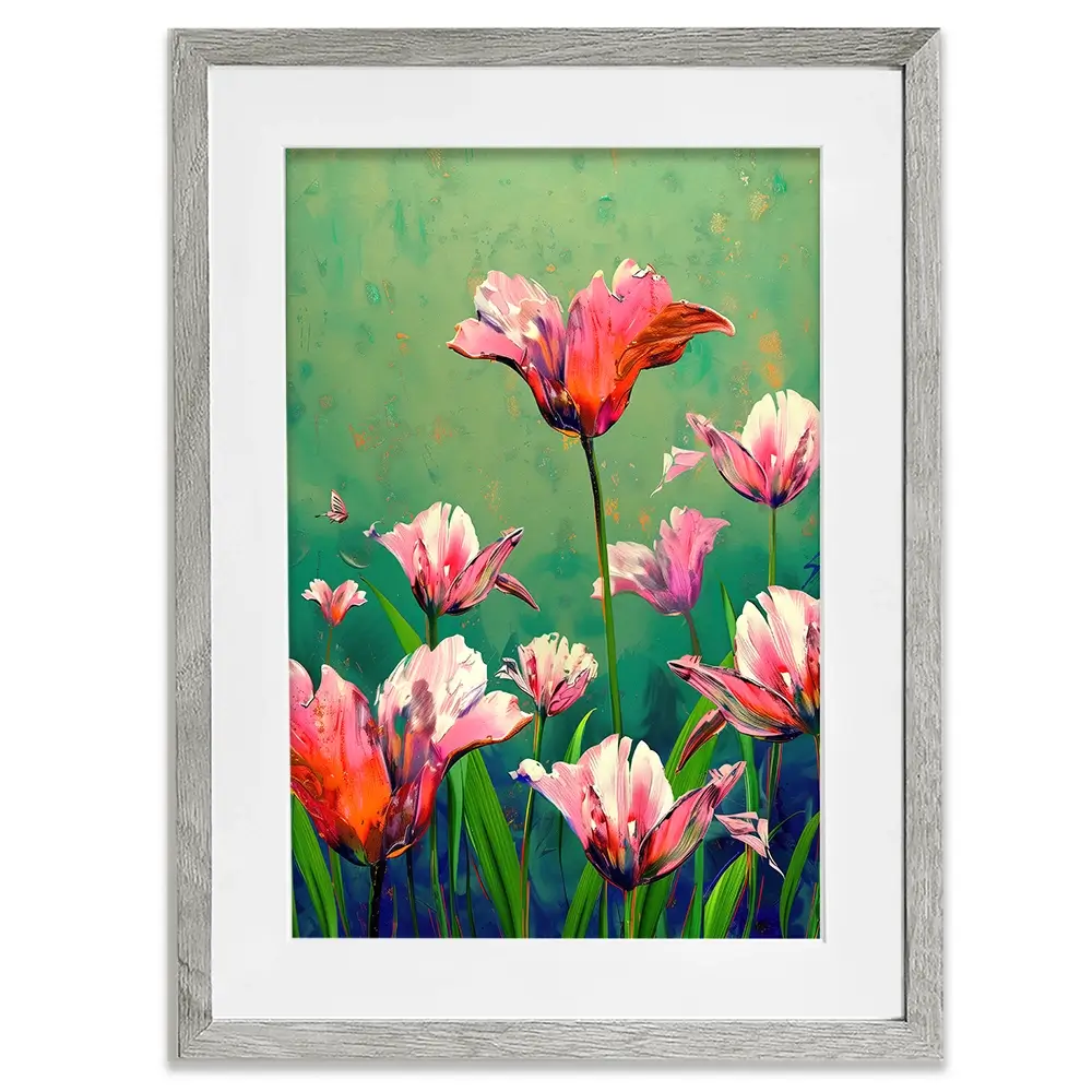 Pink Tulips Vivid Green Framed Art Print Pink Tulips Vivid Green Framed Art Print wall art product Treechild