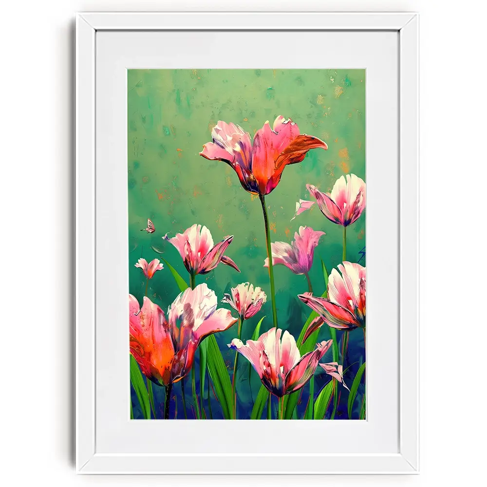 Pink Tulips Vivid Green Framed Art Print Pink Tulips Vivid Green Framed Art Print wall art product Treechild