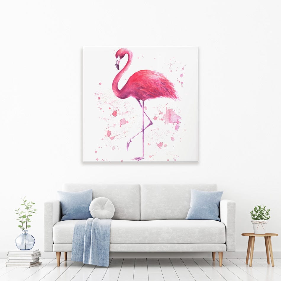 Pink Watercolour Flamingo Square Canvas Print wall art product olgers / Shutterstock