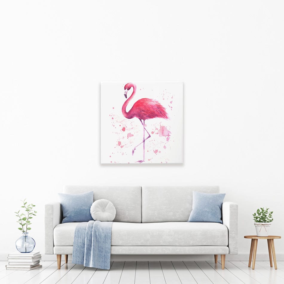 Pink Watercolour Flamingo Square Canvas Print wall art product olgers / Shutterstock