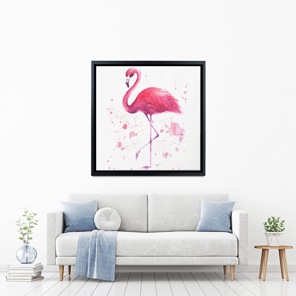 Pink Watercolour Flamingo Square Canvas Print wall art product olgers / Shutterstock