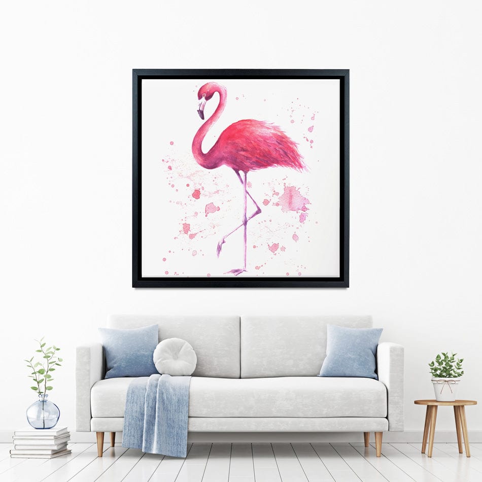 Pink Watercolour Flamingo Square Canvas Print wall art product olgers / Shutterstock