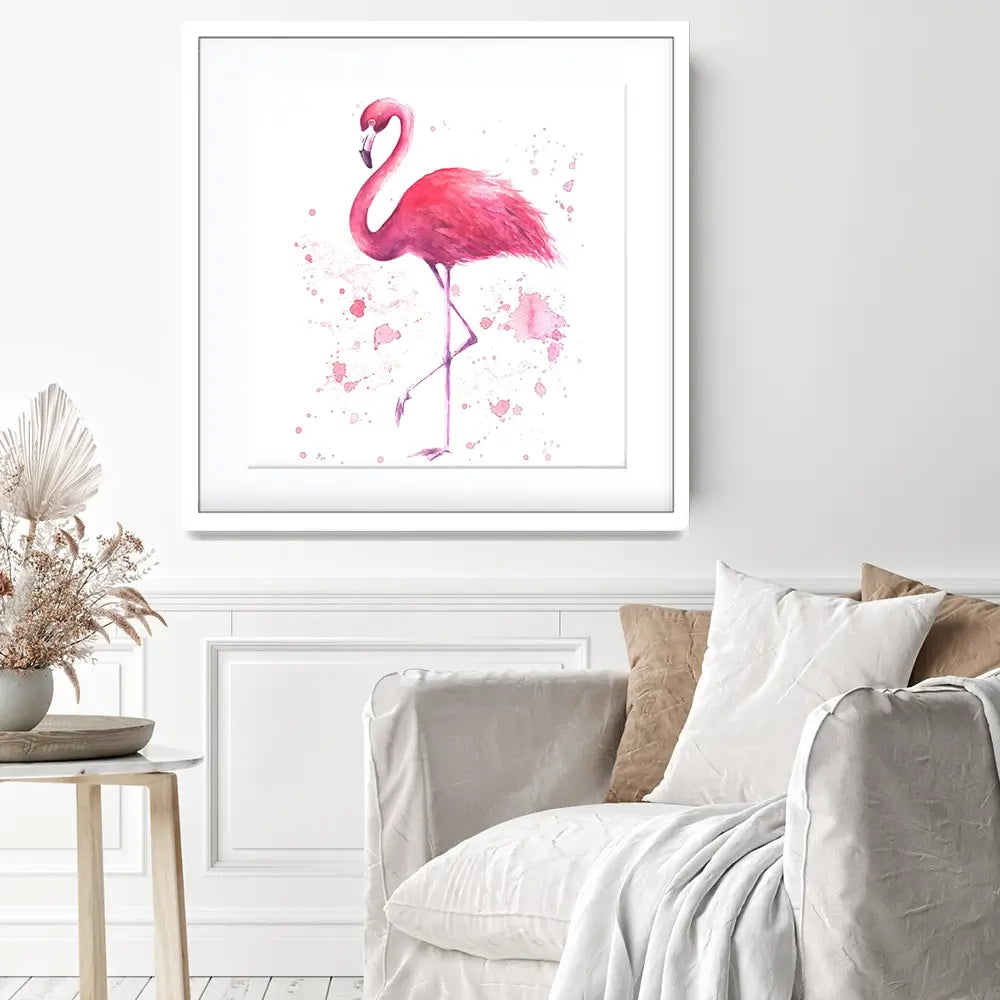 Pink Watercolour Flamingo Square Framed Art Print Pink Watercolour Flamingo Square Framed Art Print wall art product olgers / Shutterstock
