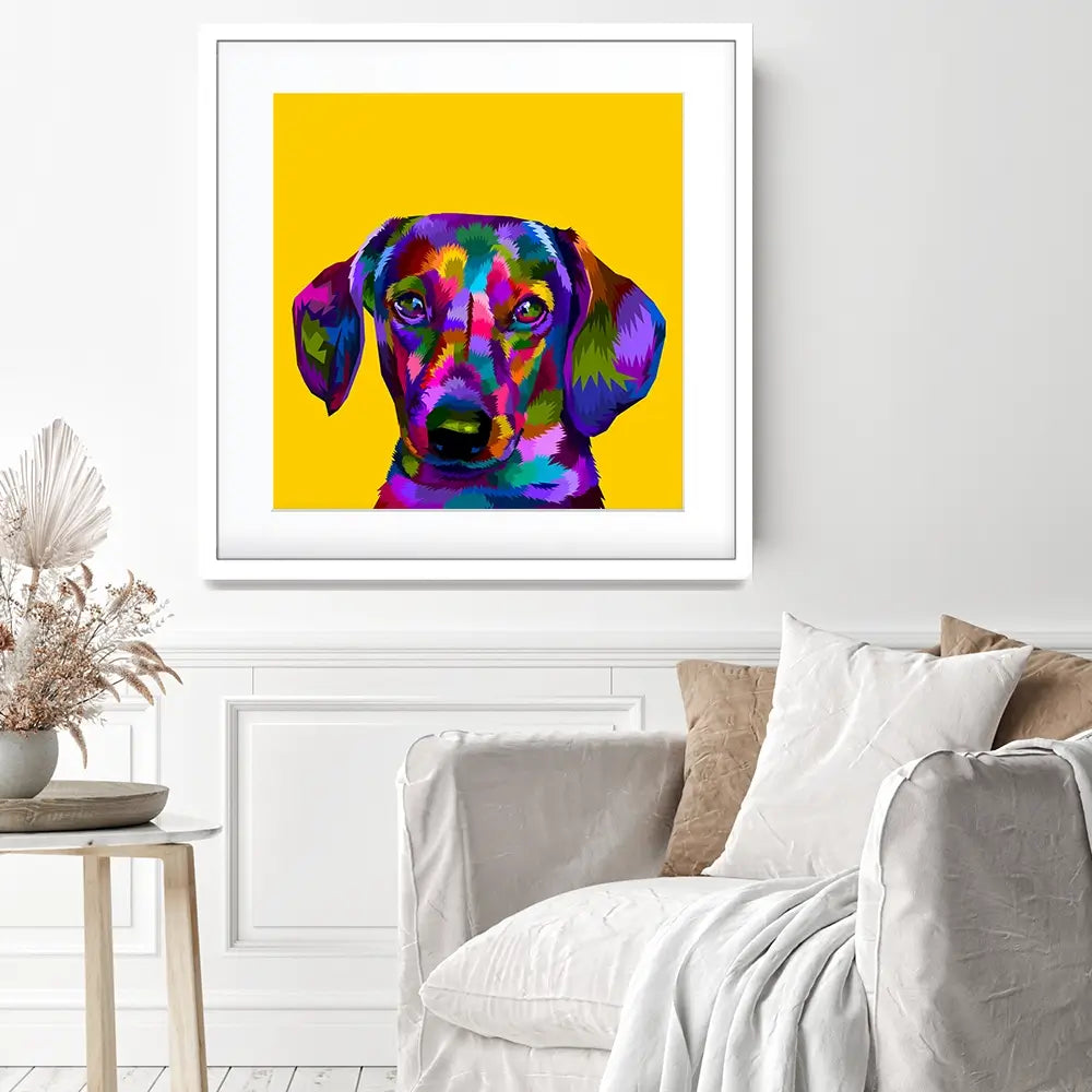 Pop Art Dachshund Square Framed Art Print Pop Art Dachshund Square Framed Art Print wall art product Sultan Receh / Shutterstock