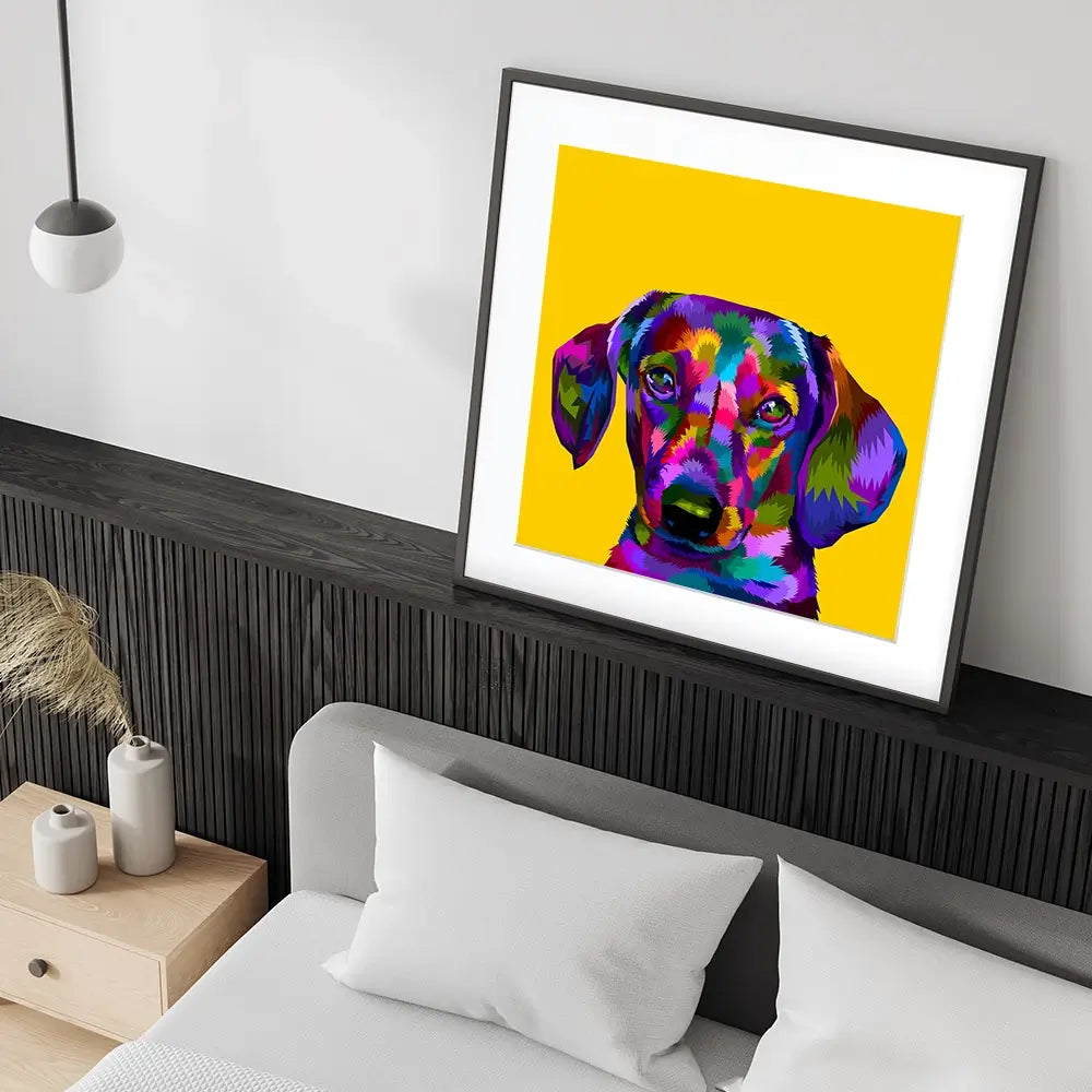 Pop Art Dachshund Square Framed Art Print Pop Art Dachshund Square Framed Art Print wall art product Sultan Receh / Shutterstock