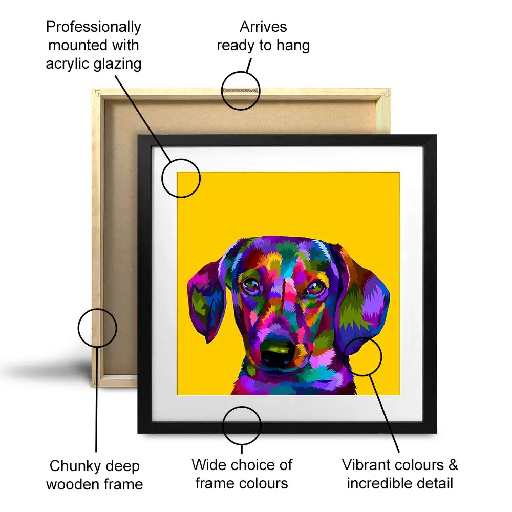 Pop Art Dachshund Square Framed Art Print Pop Art Dachshund Square Framed Art Print wall art product Sultan Receh / Shutterstock