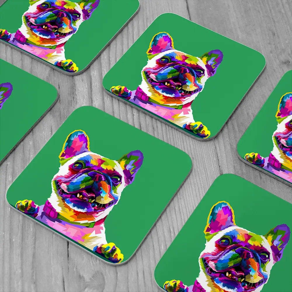 Pop Art Frenchie Coaster Set Pop Art Frenchie Coaster Set wall art product rainbow zoo / Shutterstock