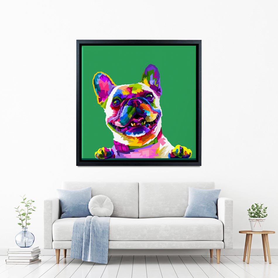 Pop Art Frenchie Square Canvas Print wall art product rainbow zoo / Shutterstock