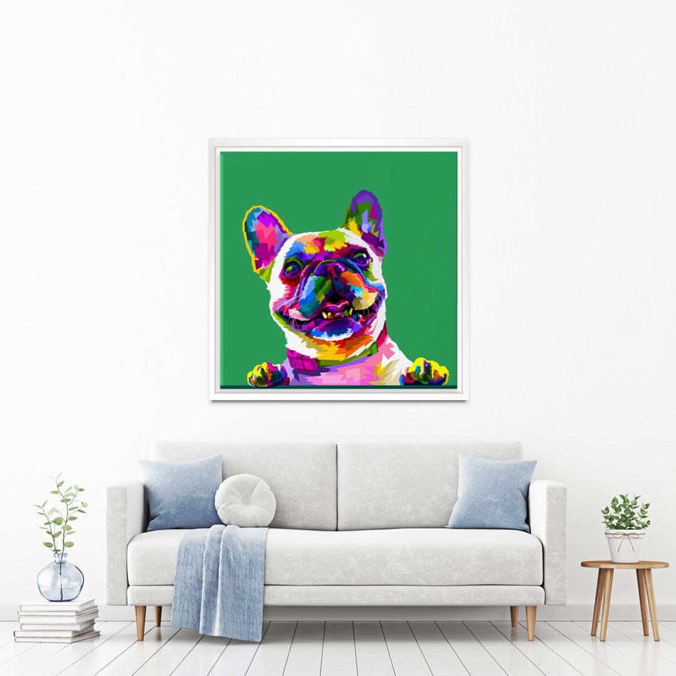 Pop Art Frenchie Square Canvas Print wall art product rainbow zoo / Shutterstock