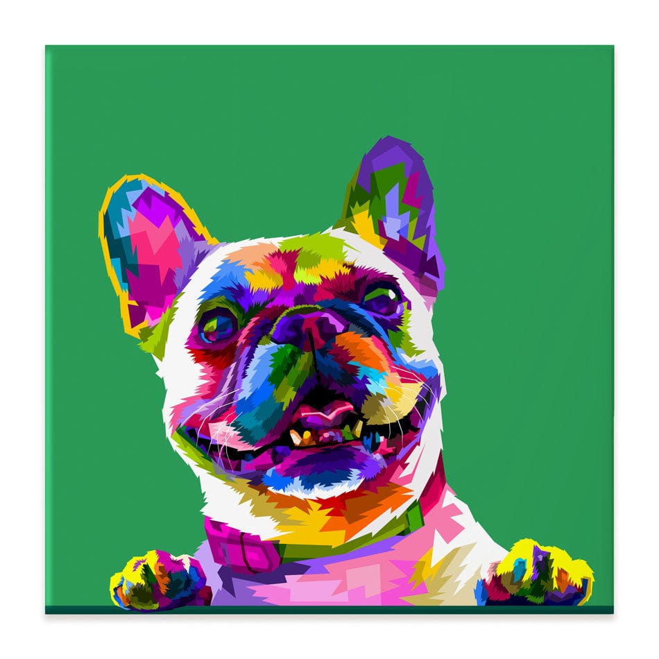 Pop Art Frenchie Square Canvas Print wall art product rainbow zoo / Shutterstock