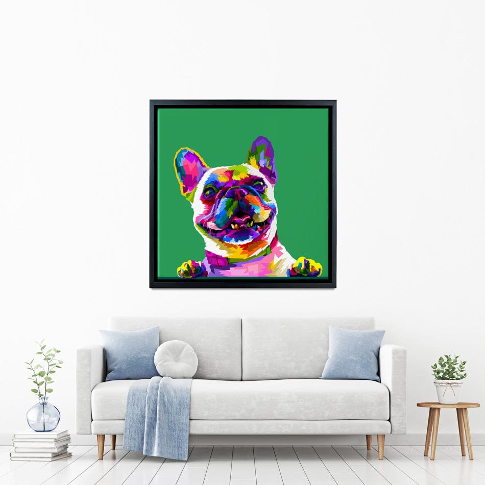 Pop Art Frenchie Square Canvas Print wall art product rainbow zoo / Shutterstock